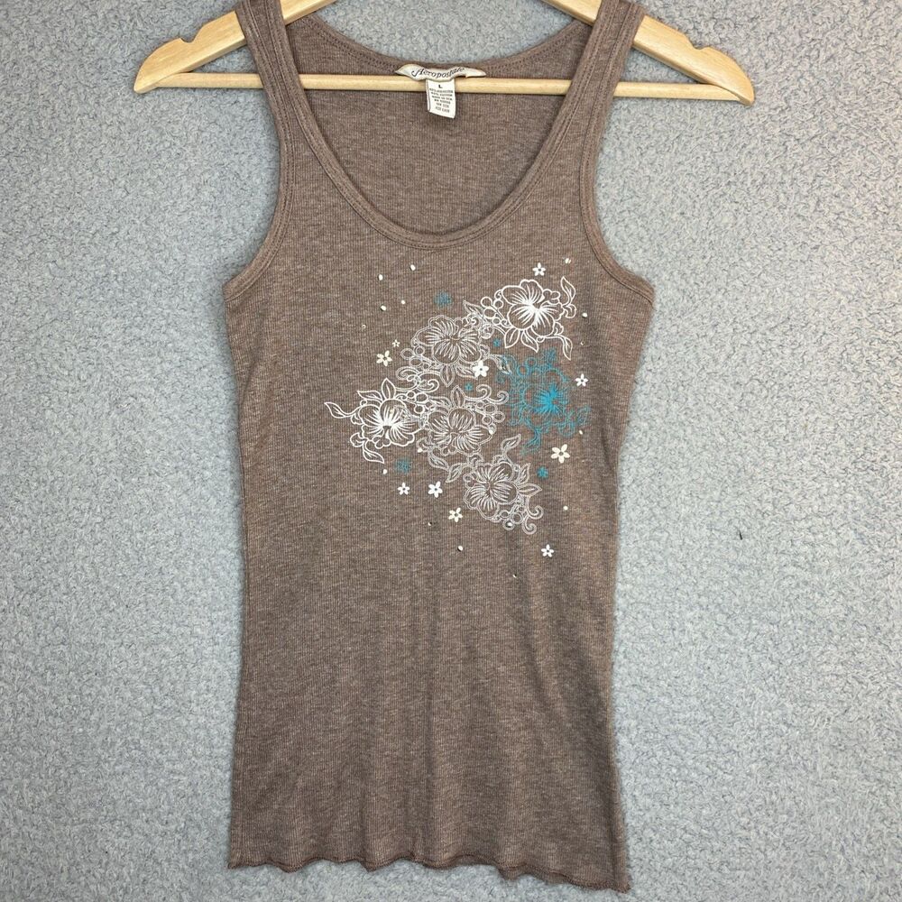 VTG Aeropostale Y2K Henley Top Short Sleeve Brown Ribbed Knit USA Sz L (fitted)